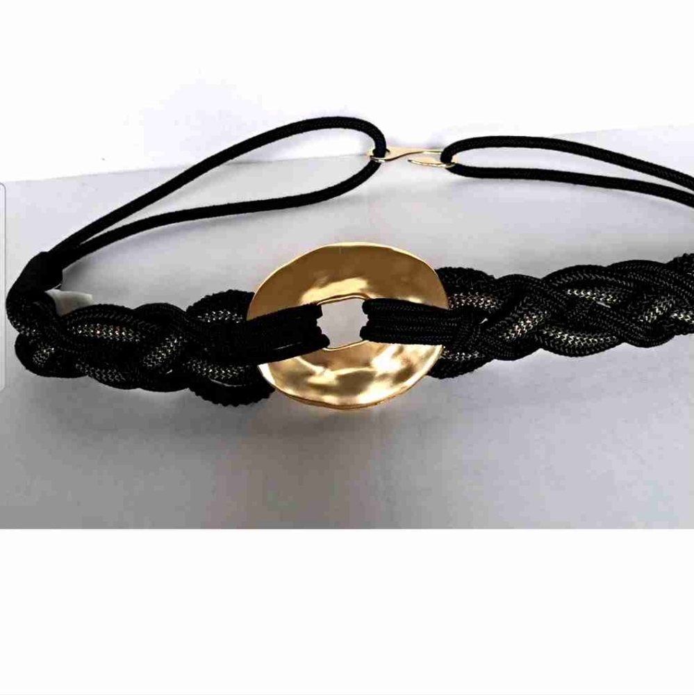 Black Braided Belt with Gold Accent Size Large Vintage 90's